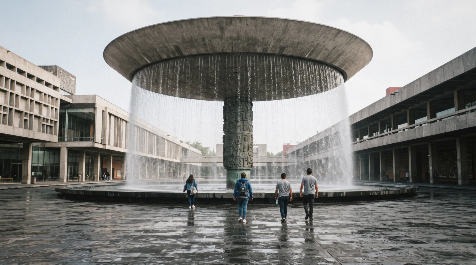 The concrete umbrella fountain in the courtyard of the National Museum of Anthropology, Mexico City