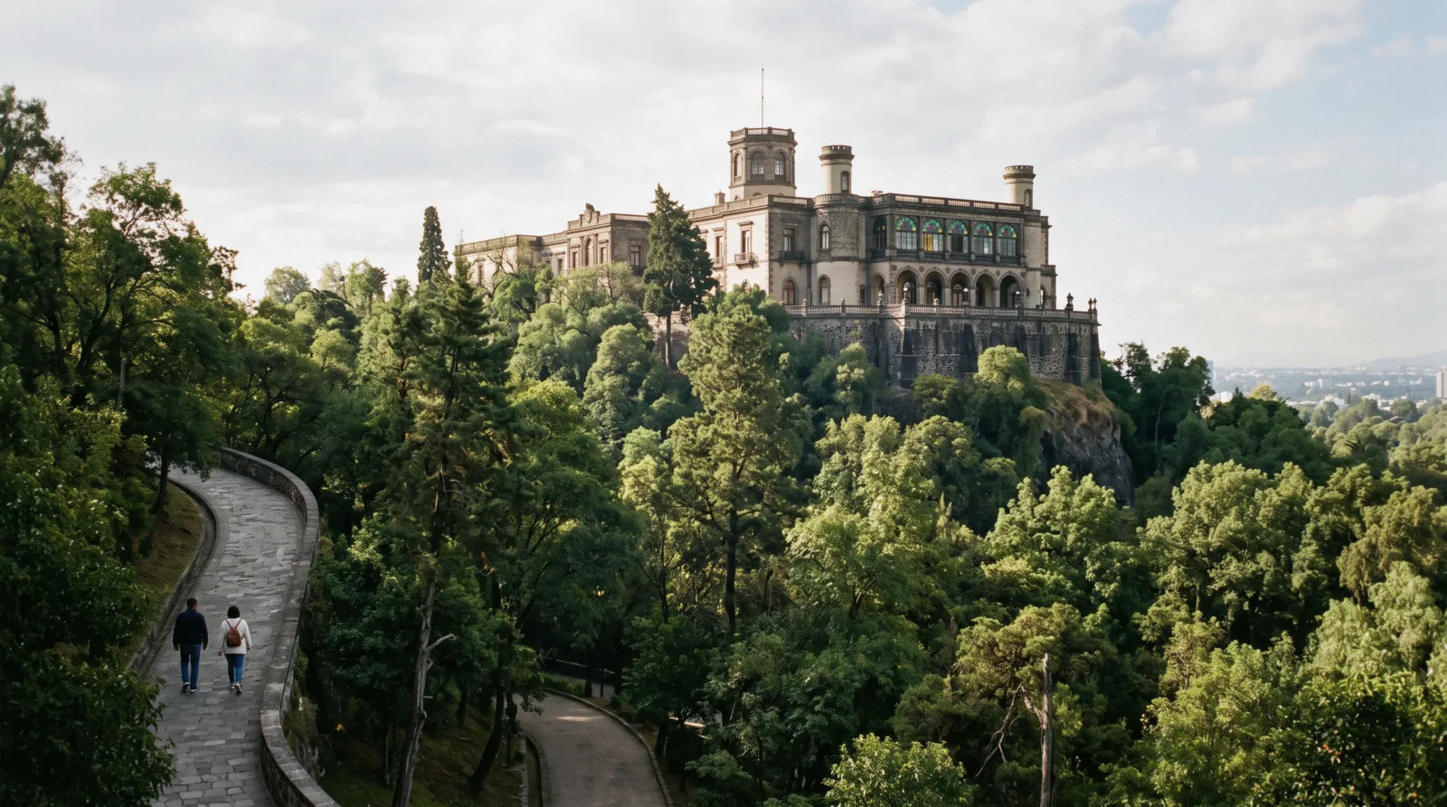 The castle on its hill above the trees of Chapultepec park, day two of two days in Mexico City