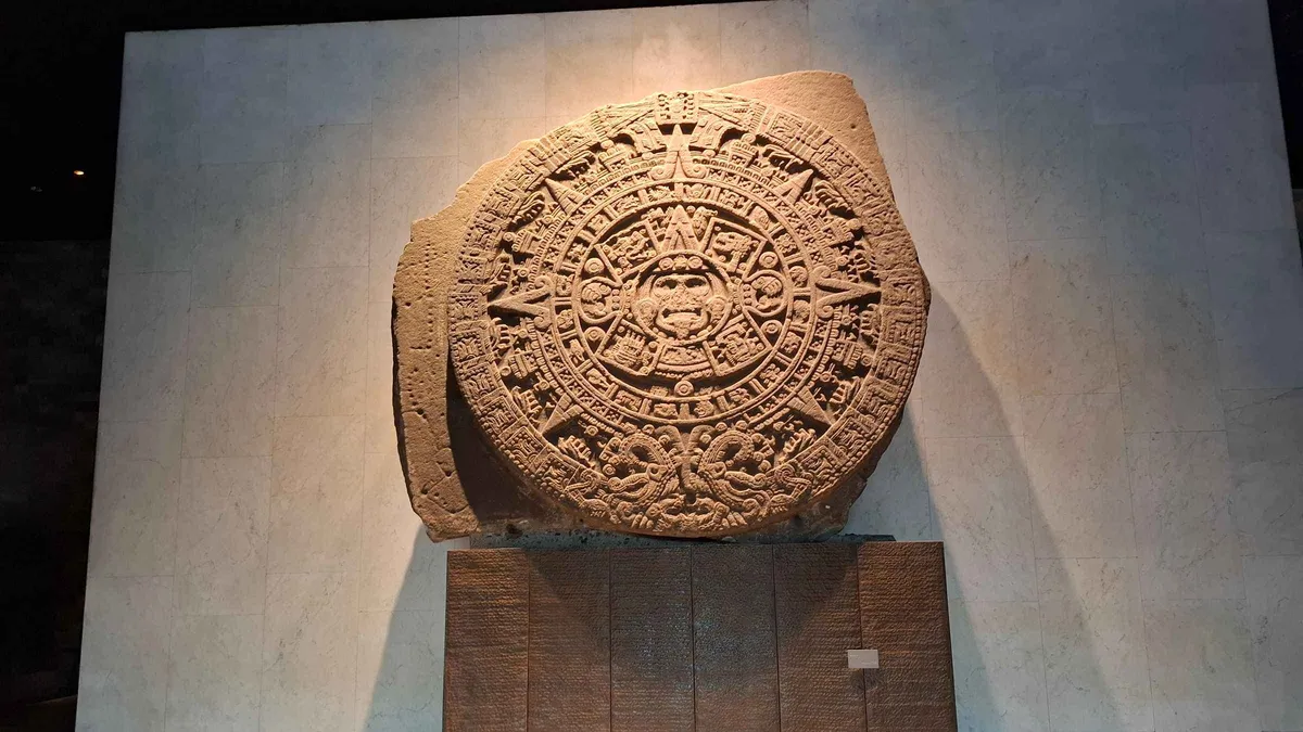 The fountain umbrella in the courtyard of the National Museum of Anthropology, entry ticket in Mexico City