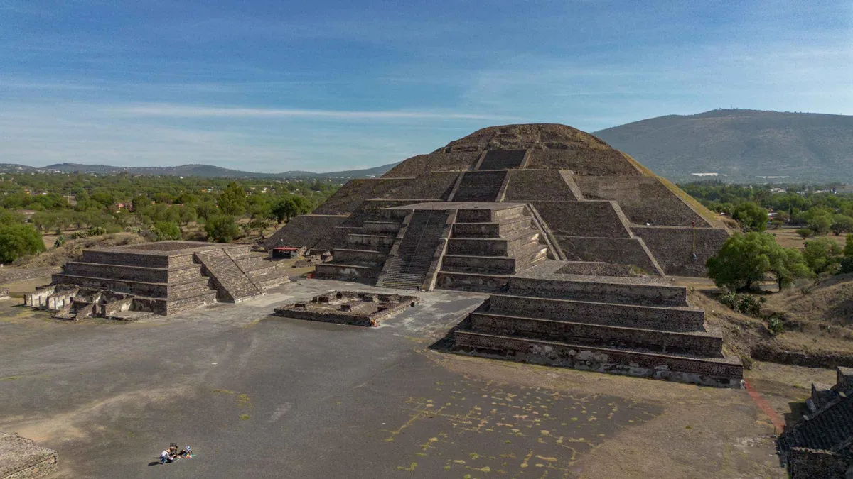 The stepped facade of the Temple of the Feathered Serpent at Teotihuacán, entry ticket for the archaeological zone